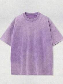 230g Washed, A Beautiful Day Starts From The Morning Sun Printed T-Shirt, High-Quality Wax Printed Cotton Retro Fashion Brand T-Shirt, Beach Essential, Men's Summer T-Shirt, Holiday Gift, Perfect Gift - Purple - View 2