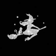 Glitter Witch Cat Broom Halloween Sticker - Glitter Vinyl Car Decoration, Easy To Apply & Disposable! - one-size - View 13
