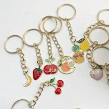 18 pièces/set porte-clés avec fruits dessin animé, fraise, cerise, banane, pomme, avocat, poire, ananas, pastèque, pamplemousse, accessoires de bijouterie, gouttes d'huile en métal, cadeau de fête des mères, accessoires de voiture, charm de sac à dos pour école, fruits