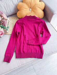 Basic Knitted Cold Weather Blouse Round Neck Sweater Women's Fashion - Red Violet - View 2