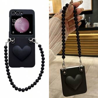 keshengtai 1 个心形铰链全覆盖手机壳和 1 个挂绳带，适用于三星 Galaxy Z Flip7、7FE、6、4、3、5G 防水防震防摔防刮