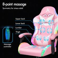 ALFORDSON Gaming Massage Chair, Massage Racing Chair With LED, Ergonomic Desk Chair With 150° Tilt, Retractable Footrest, PU Leather, Height Adjustable, 180 Kg Load Capacity - 粉色 - 查看 3