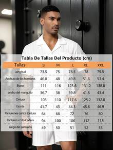 Conjuntos de Hombre Sencillo y Moda Camisa y Pantalón Corto, Ropa de Playa Hombre Casual de Manga Corta y Pantalones Cortos con Rayas Onduladas - Blanco - Ver 7