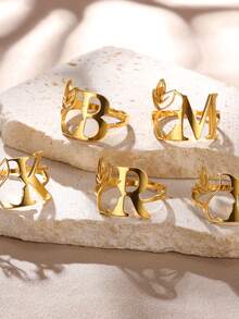 1 Miếng Của phụ nữ Thép không gỉ Vàng Màu sắc Kiểu Mỹ Xu hướng: Cắt giảm & 26 Tiếng Anh Mở Nhẫn , Thời trang Phụ kiện Đối với Sử dụng hàng ngày - Vàng - Xem 8