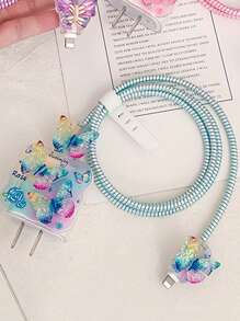 5pcs Butterfly Wave Data Cable Protector Compatible With Apple 18W/20W Charger, Fits 16/15/14 And Other Phones Charger Protector