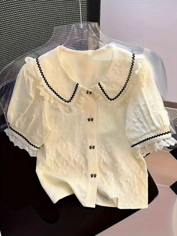 French Elegant Puff Sleeve Casual Short Sleeve Blouse