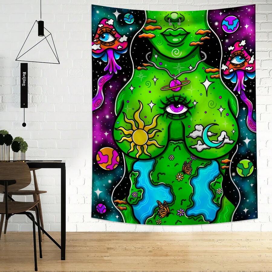 1pc Portrait Of Nature Scenery Hanging Tapestry, Polyester Decorative Wall Hanging For Living Room, Bedroom, Office, Dorm, Party, Kitchen - Comes With 3 Wall Nails And 2 Clips