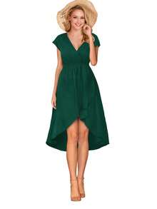 Vestido Largo Casual Irregular Elegante Dama Mangas Cortas - Verde - Ver 2