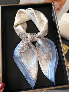 1pc Elegant Floral Print Scarf, Breathable Sunscreen, Multi-Use, 27.5inch, Suitable For Daily Wear, Outing, Travel, Photography, Leisure, Party, Gift, Fashion Accessory, Spring/Summer