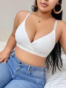 1pc Plus Size Wireless & Unpadded Women Bra - White - View 6