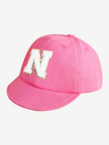 1 Pc Customizable 26 Letter Children's Solid Color Baseball Cap, Fashionable Casual Soft Brim Hat, Suitable For 1-3 Years Old Baby Girls Daily Outings, Vacation, Sun Protection - Rose Pink - View 29