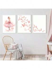 1/6PCS Optional Frame Posters Wall Arts Modern Pink Ballerina Girl Unicorn Butterfly Poster Kids Room Decorative Posters Wall Bedroom Decor ,Wall Art With Frame