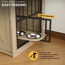 Advwin 63" Wooden Double Dog Crate Furniture With Drawers, Divider, Sliding Doors And Dual Feeding Stations, TV Stand Dog Kennel For 2 Small/Medium Dogs - Light Brown - View 6