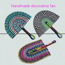 Handcrafted Seagrass Wall Fan With African Motifs - Artistic Home Decor Accent - Multicolor - View 2