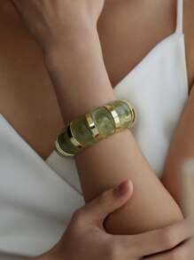 ORNAPEADIA 1pc Bohemian Style Colorful Wide Resin Elastic Bangle Bracelet, Suitable For Women's Daily, Party, Holiday Wear, Gift