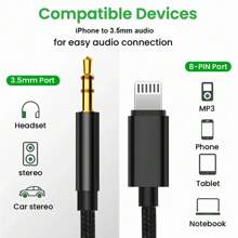 3,3 FT/100 cm Schwarz/Silber AUX-Kabel, USB-C/Lightning auf 3,5 mm Audio-Kabel, kompatibel mit iPhone 14 13 12 11 Pro Max Plus, Konversionsadapter Kopfhörerverlängerungskabel