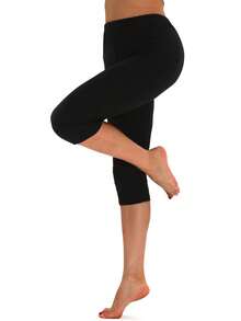 3条装女士弹力修身七分裤，柔软舒适纯棉休闲健身运动跑步户外瑜伽裤，适合日常穿着，舒适保暖 - 黑色 - 查看 4