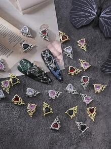 8 Stücke mehrfarbige Gothic Stil 3D Teufelsherz Strass Nail Art Dekorationen, mit Kupfer Zirkonia besetzt, Y2K Metallic Charm, DIY Salon Kunstbedarf, Nagelschmuck, Nagel-Accessoires, Fake Nagel Deko
