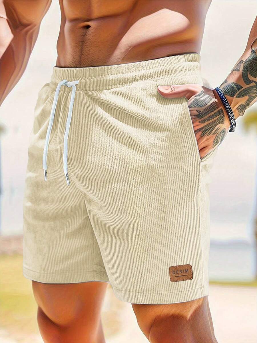 男士休闲度假沙滩短裤 - 杏色 - 查看 1