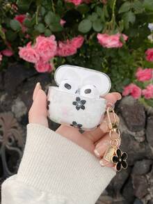 Transparent Protective Case With Black & White Floral Pattern - Detachable Black Flower Pendant - Compatible With AirPods 1/2/3/4/Pro/Pro2 - Black and White - View 6