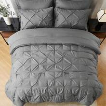 7 Pieces (Full/Queen/King) Elegant Bed In A Bag Comforter Set, Twin(5 Pieces),Stylish Solid Comforter, Soft Microfiber, Comfortable And Warm, Cloud-Like Soft Bedding Set, Bedroom Decor For Spring/Summer/Autumn/Winter, Ideal Gift - 深灰色 - 查看 7