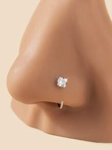 1-5pcs Fashionable 316L Stainless Steel Inlaid Heart, Star, Geometric, Round, Square Zirconia Nose Rings, Clip-On Nose Studs, 1-Time Use Piercing Tool, Suitable For Women, Body Jewelry Accessories, Gift