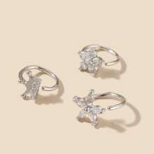 1pc Fashionable Minimalist Copper 5-Leaf Crown Shape Zirconia Stone Nose Ring, Versatile 1-Time Use Nose Stud/Clip On Jewelry, Suitable For Women Daily Wear, Body Piercing Accessories, Friend Gift