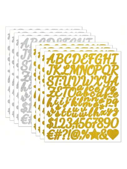 384pcs Letter Stickers, Self-Adhesive Vinyl Alphabet & Number Stickers, Mailbox Number Stickers, Home Decor, Signs, Door Decals, Business Decoration Stickers, Glitter Letter Stickers, Suitable For Scrapbooking, Cups, Water Bottles, Mailboxes And Crafts, Gift Decoration, Waterproof, Personalized Alphabet Name Label Logo Stickers, Water Bottle Letter Stickers, Alphabet Name Sticker Labels, For Customizing Cups With Name Logo