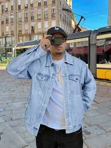 Herr långärmad trendig, avslappnad streetstyle-jeansjacka, mångsidig streetwear-collegejacka, höst - Ljustvätt - Visa 3