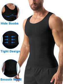 Men Slimming Body Shaper Chest Compression Shirts Tummy Control Shapewear Abs Abdomen Slimming Vest Waist Trainer Corset Tank Tops Black - màu đen - Xem 4