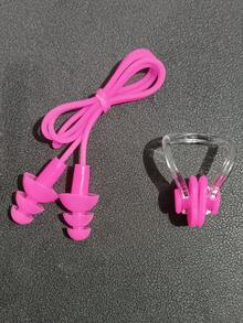 1 Set Silicone Strap Nose Clip Ear Plug Box Swimming Equipment Accessories Waterproof Strap Earplug Nose Clip Set, Beach Essentials, Beach Accessories, Pool Float - Pink - View 3