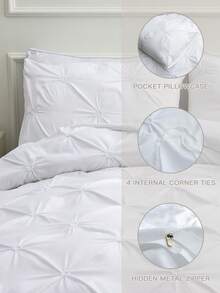 3pcs Flower Pattern Solid Color Comfortable Bedding Set, 3-Piece Luxury Microfiber Bedding Set With 2 Pillow Shams - Soft & Cozy - White - View 5