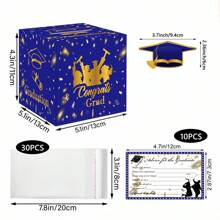 42pcs/Set Graduation Party Surprise Box, Blue Graduation Backdrop Decoration, Draw Cards & Gift Box
