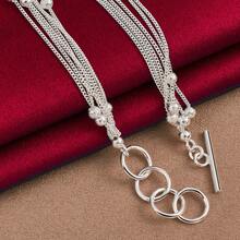 Bộ vòng tay và dây chuyền hạt cườm mạ bạc 925 mờ dành cho nam nữ, thích hợp cho đám cưới, lễ đính hôn, tiệc tùng, trang sức thời trang quyến rũ. - Bạc - Xem 4
