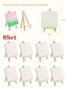 10 piezas de mini lienzos con caballetes para pintura, paquete de paneles de lienzos estirados pequeños con caballete de madera para regalo de fiestas de cumpleaños, regreso a la escuela, Día de Pascua, fiestas de pintura, manualidades y decoración artística del hogar - Multicolor - Ver 12