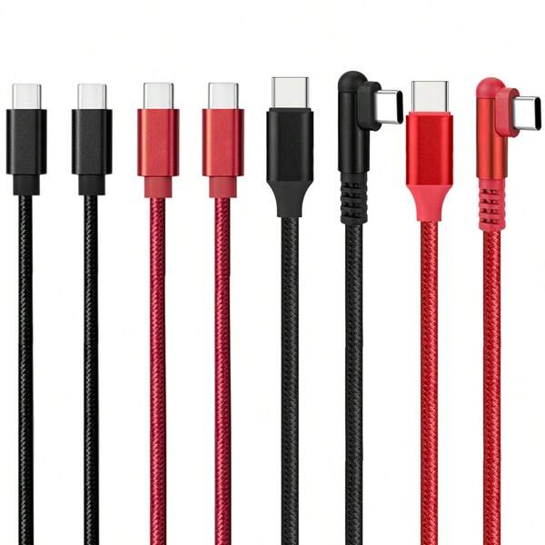 90 Degree Nylon Braided Type C To Type C Fast Charging Data Cable, 60W PD Supported, Compatible With IPhone 15/16 Pro Max, Air/Pro, S24/S25 And Other Type C Devices Compatible With MacBook Compatible With IPhone 16, 16 Pro Max, 15, 15 Plus, 15 Pro, 15 Pro Max,Compatible With Xiaomi, Compatible With OnePlus 90 Degree Right Angle