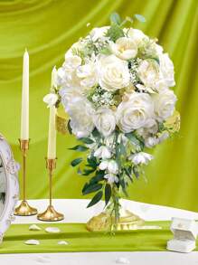 1 pieza Ramo de novia en cascada de rosas blancas artificiales, ramo de boda para lanzar, para ceremonia de boda, aniversario, verano, cumpleaños, regalos, decoración de habitación, útiles escolares