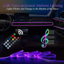 Innenraum-LED-Lichtleiste mit Fernbedienung für Auto, Auto-Neonlicht synchronisiert mit Musik, Innenraum-Ambientebeleuchtungs-Kit für Fahrzeugzubehör