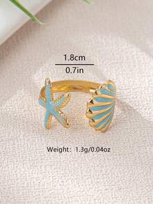 3 件套海滩度假风格海星和贝壳开口戒指，独特的时尚设计，适合日常佩戴 - 彩色 - 查看 7