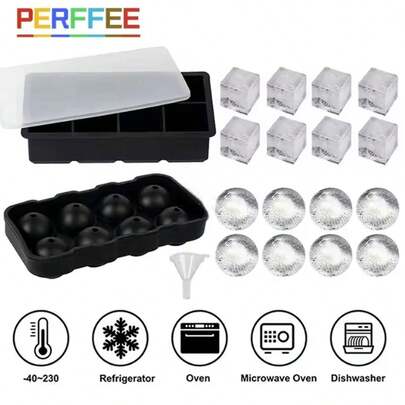 1 件 4/6/8 格硅胶冰格，大号方形冰块模具制作器，可重复使用的 DIY 冰球制作器，适用于威士忌、鸡尾酒、家庭聚会和聚会