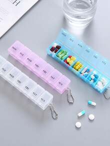 7-Day Portable Pill Box, Large Capacity Mini 7-Compartment English Weekly Medication Organizer - Multicolor - View 5