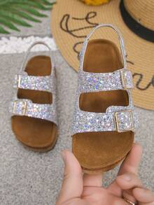 1 Paar neue Mode Farbverlauf Glitzer reflektierendes Material Plateau Kinder Sport Sandalen