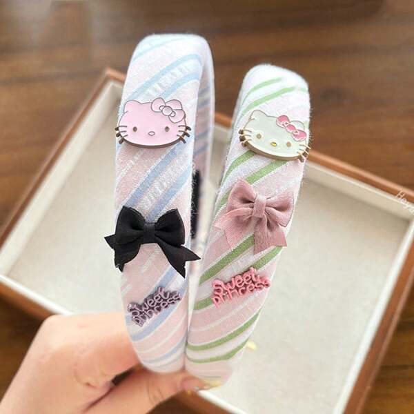 Sanrio Sanrio Spring Fresh And Sweet KT Cat Bow Hair Hoop Gentle Elegant Headband Versatile Hair Clip Accessories Back To School