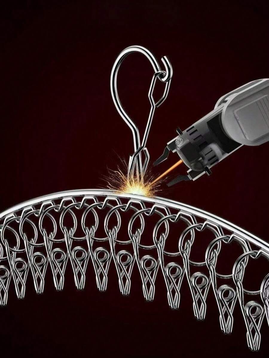 Tendedero de ropa de acero inoxidable para el hogar, perchero grande para calcetines con múltiples pinzas, perchero con pinzas de ropa a prueba de viento, perchero de ropa multiusos con ganchos - Plateado - Ver 1