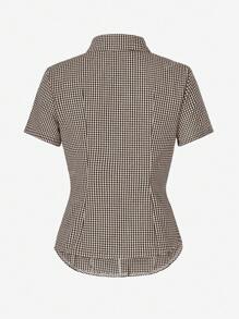 BabeHome Autumn Women's Y2K Back To School Slim Lapel Short-Sleeved Button Design Khaki Academy Shirt Top