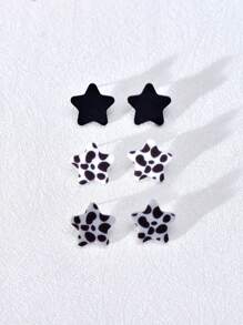 3 Pairs Acrylic Star & Heart Pattern Stud Earrings, Fashionable Jewelry For Women