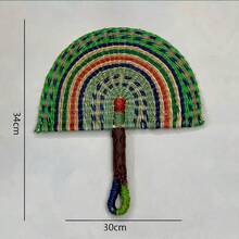 Handcrafted Seagrass Wall Fan With African Motifs - Artistic Home Decor Accent - Multicolor - View 13