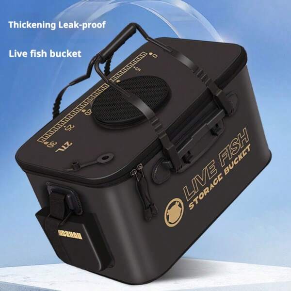1pc Foldable Collapsible EVA Fishing Bucket, Live Fish Bucket, With Shoulder Strap, Suitable For Ocean, Lake, And River Fishing - Available In Black/Khaki Colors