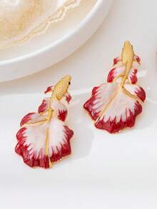 1 Pair Red Wedding Dress Ruffle Design Resin Goldfish Earrings - Betta Fish Earrings - View 4