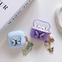 1 Set Cute Butterfly Silicone Airpod Case Cover With Keychain For Women - Purple - View 3